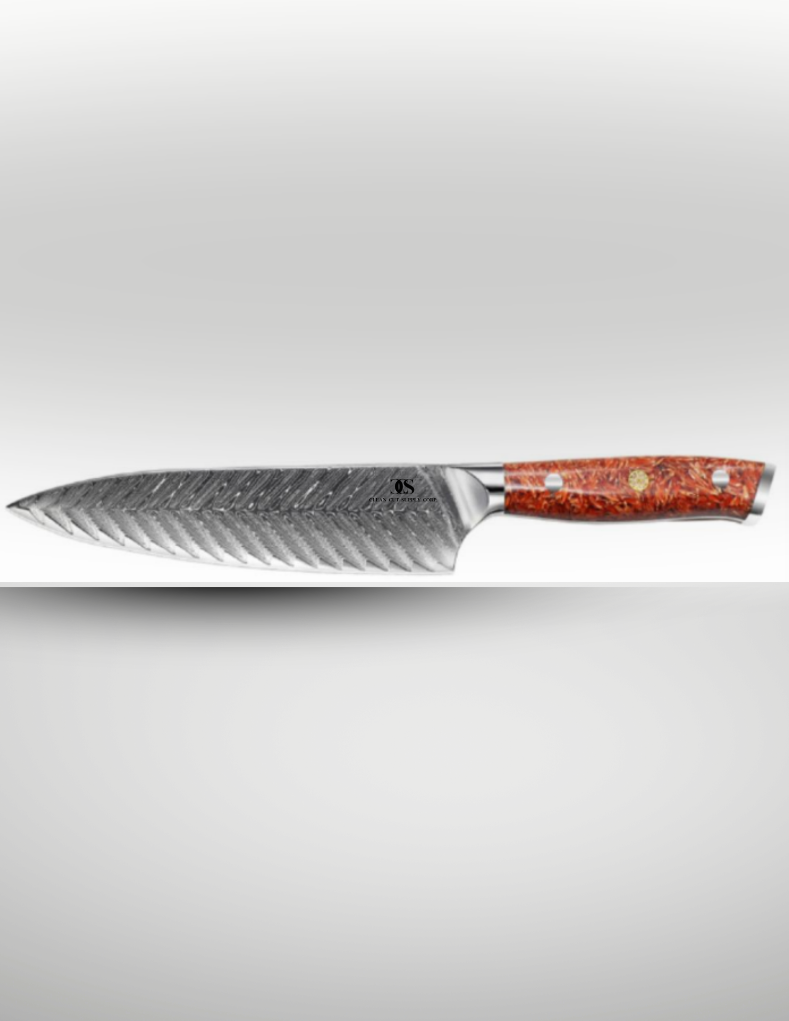 Damascus 8 inch Chef Knife - Deep Burgundy Red Handle