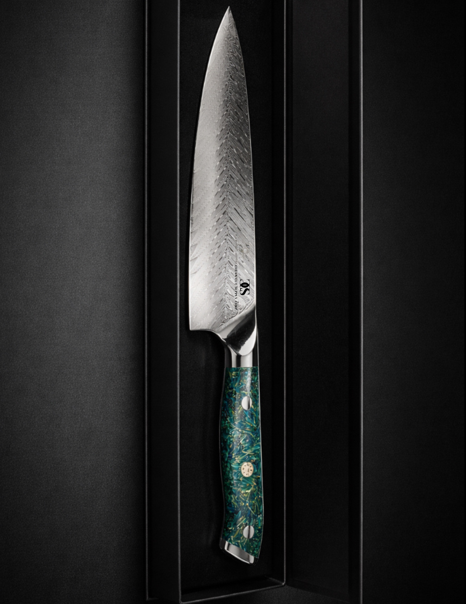 Damascus 8 inch Chef Knife - Ocean Teal